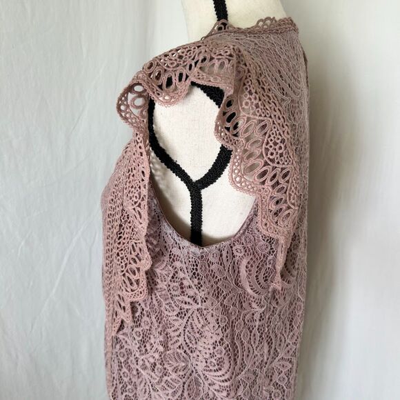 Romantic Cottagecore Mauve Lace Sleeveless Top Cable & Gauge Size L - Picture 3 of 13